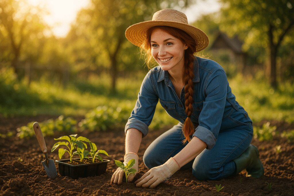Kobieta pracująca w ogrodzie