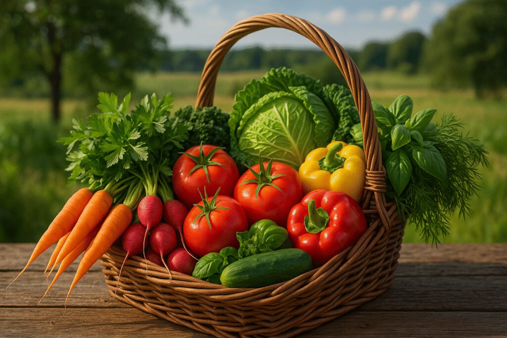 Zbiory świeżych warzyw i ziół z pola Werki
