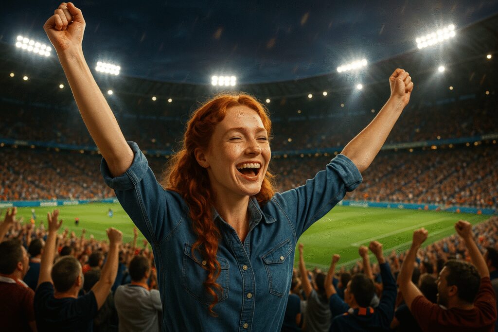 Stadion piłkarski z kibicami