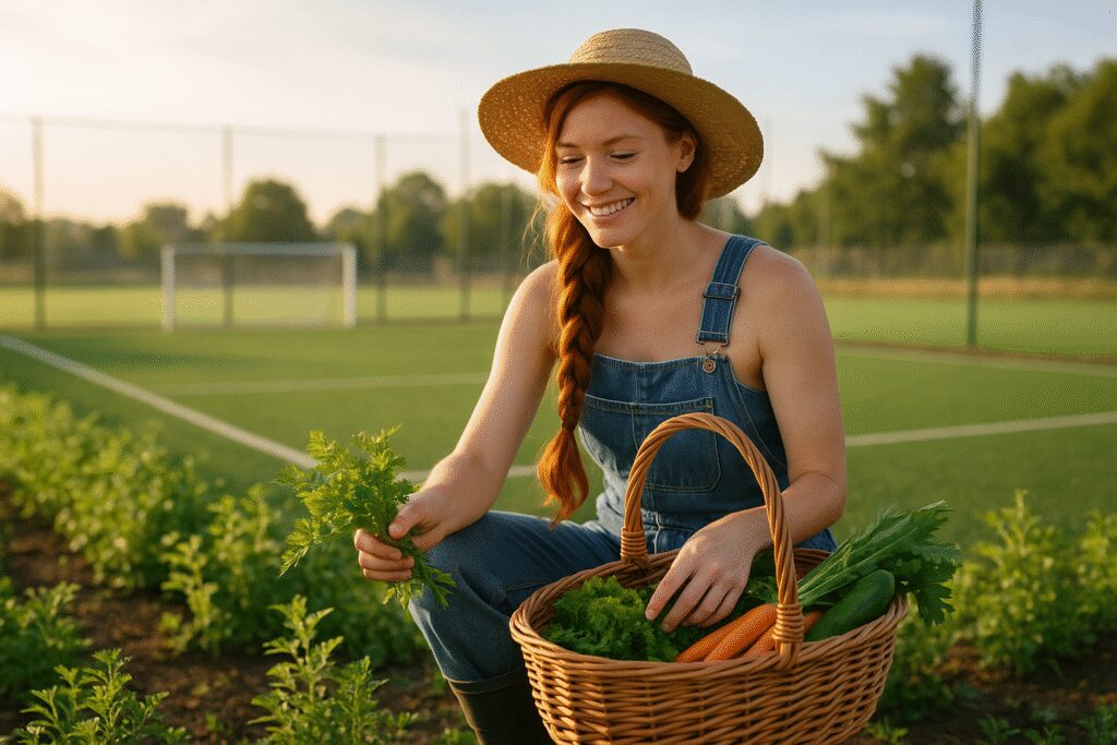 Werka zbierająca zioła wśród roślin