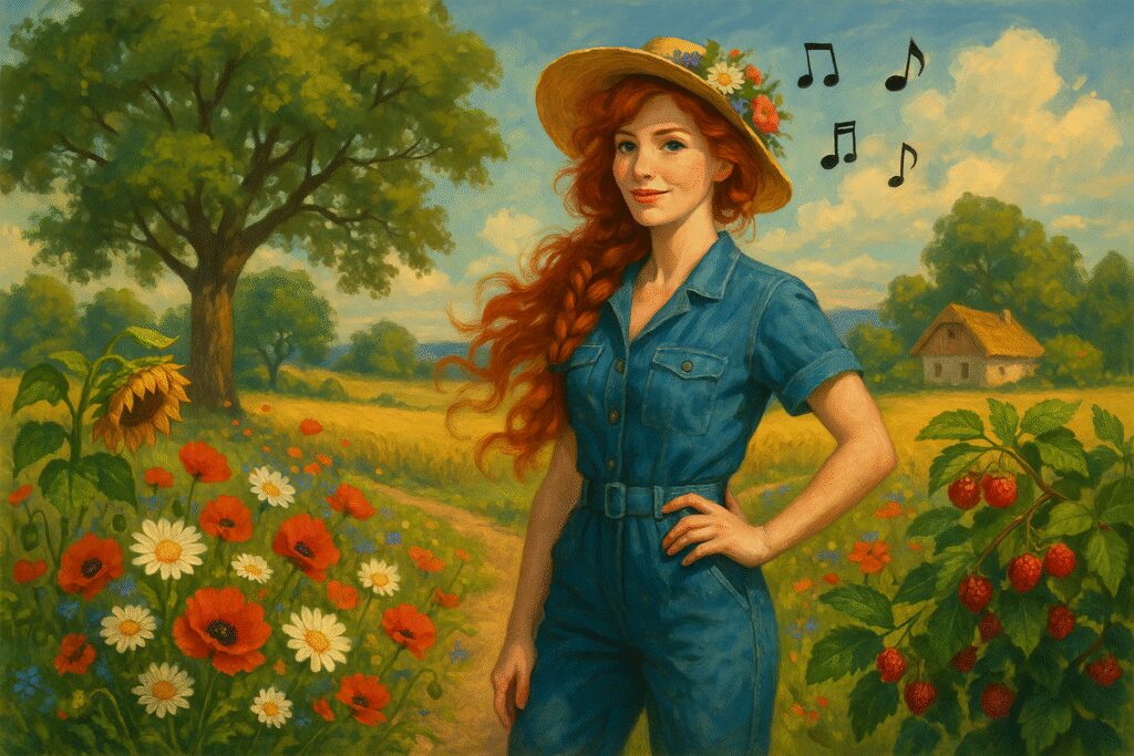 Wiejski krajobraz z dźwiękami muzyki