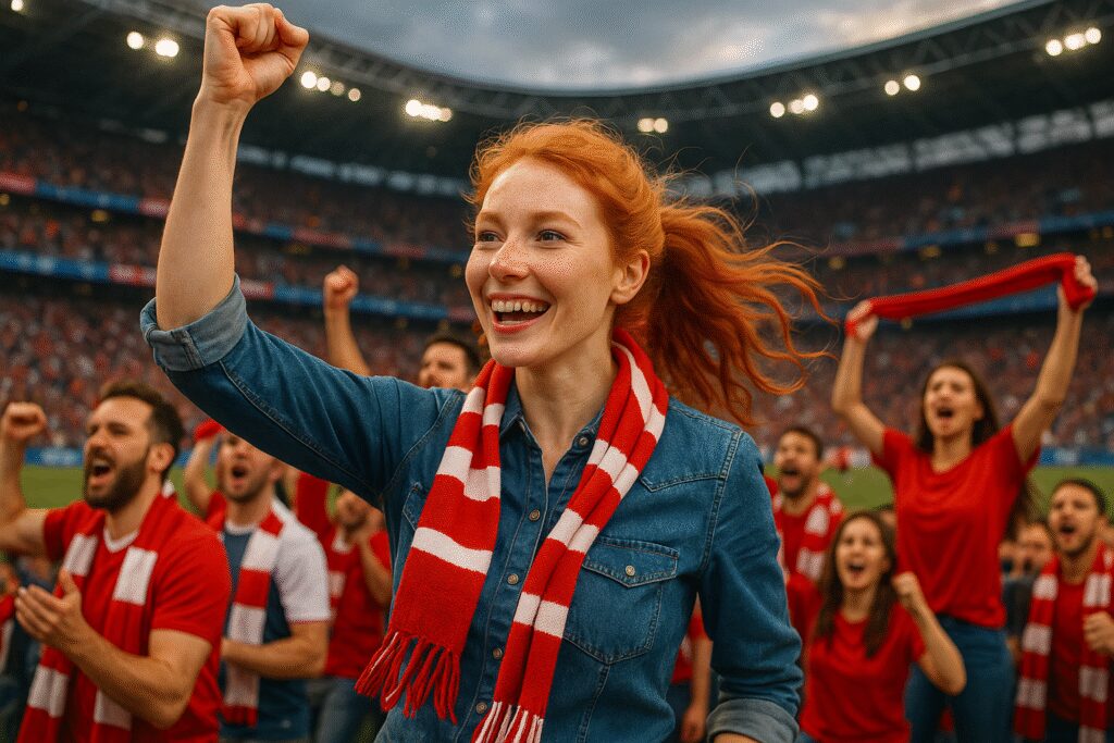 Atmosfera meczu piłkarskiego na stadionie