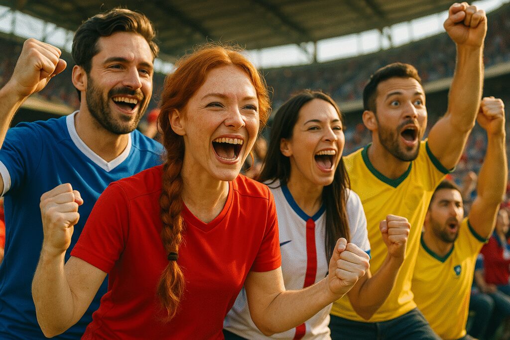 Kibice oglądający mecz piłkarski