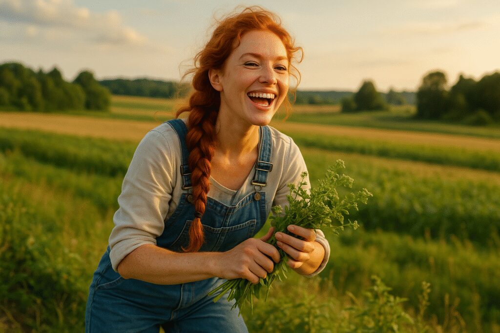 Werka zbiera zioła na swoim polu