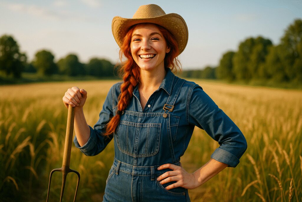 Werka pracuje na polu, w otoczeniu natury