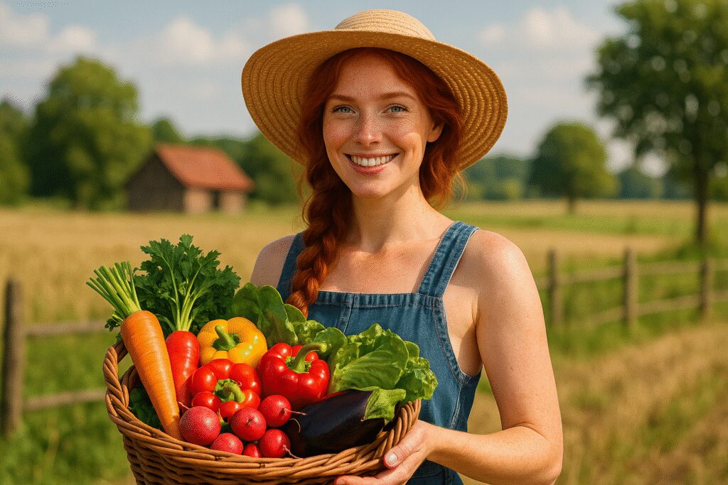 Zbiór świeżych warzyw z własnego ogródka.